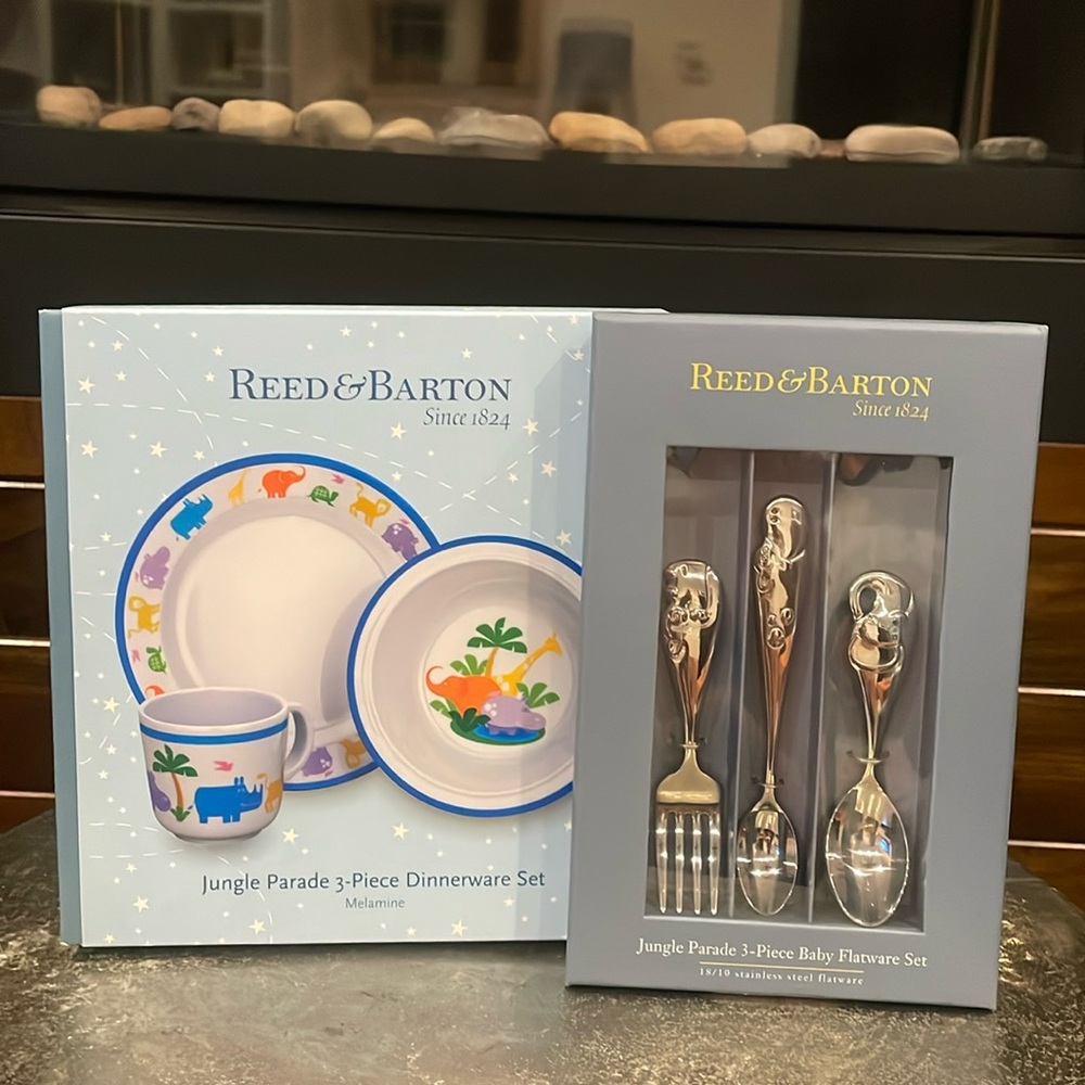 Reed & Barton Jungle Parade 3-Piece Dinnerware Set and Flatware Set ; NWT